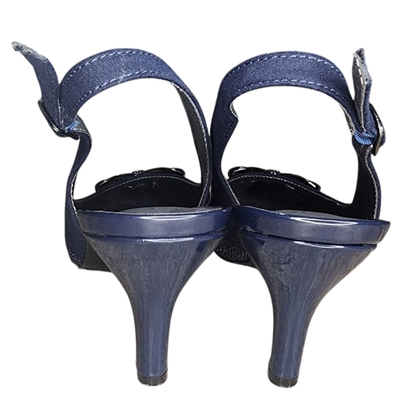 KAREN SCOTT navy blue bow kitten heel slingback pointy toe size 7.5 - Picture 5 of 6